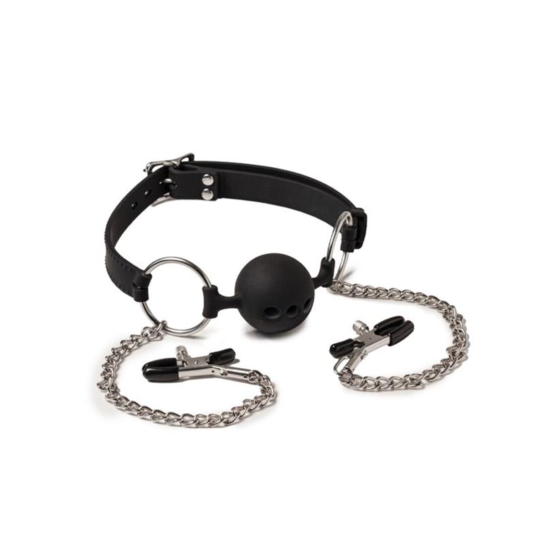 RIMBA LATEX PLAY BREATHABLE MOUTH GAG AND NIPPLE CLAMPS