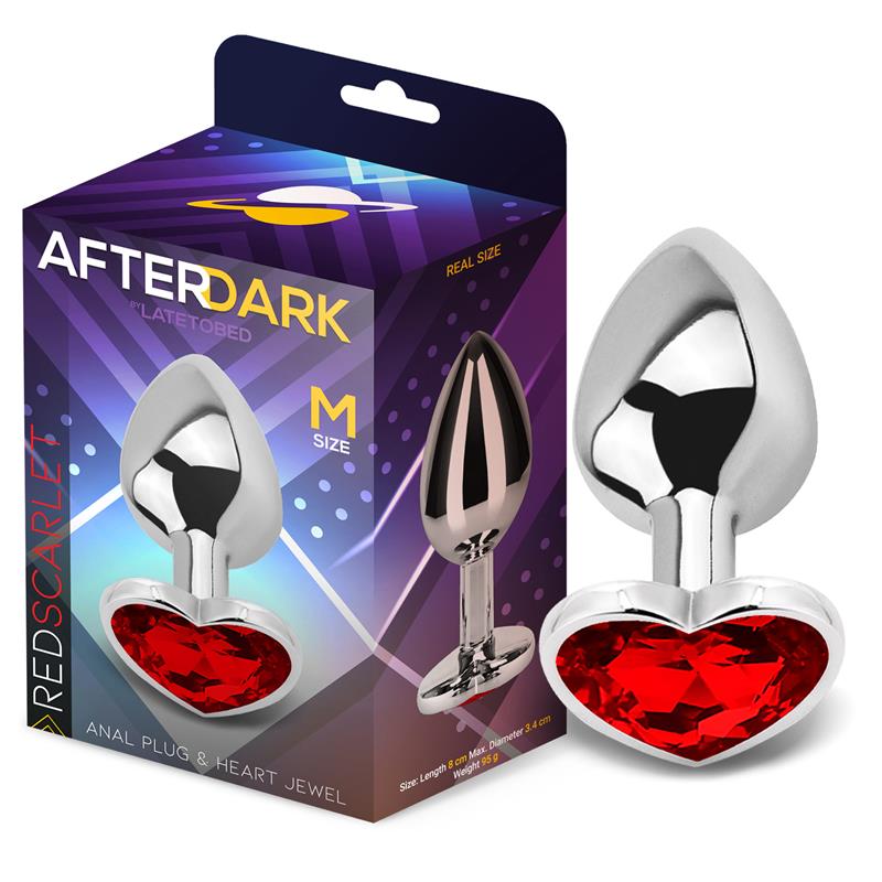 AFTERDARK Butt Plug with Heart Jewel, Red, Size M