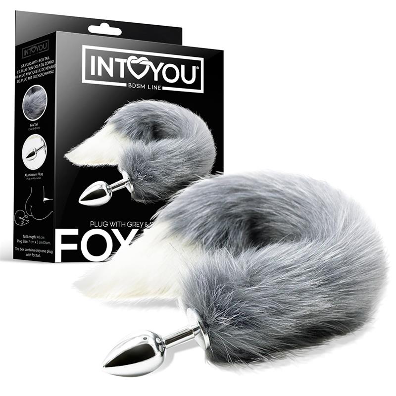 INTOYOU: Grey and White Faux Tail with Stainless Plug