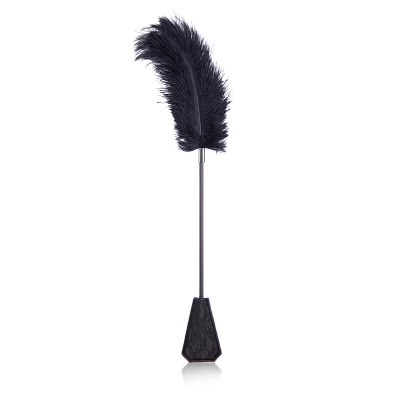 LATETOBED: Ostrich Feather Tickler/Lace Paddle Black 