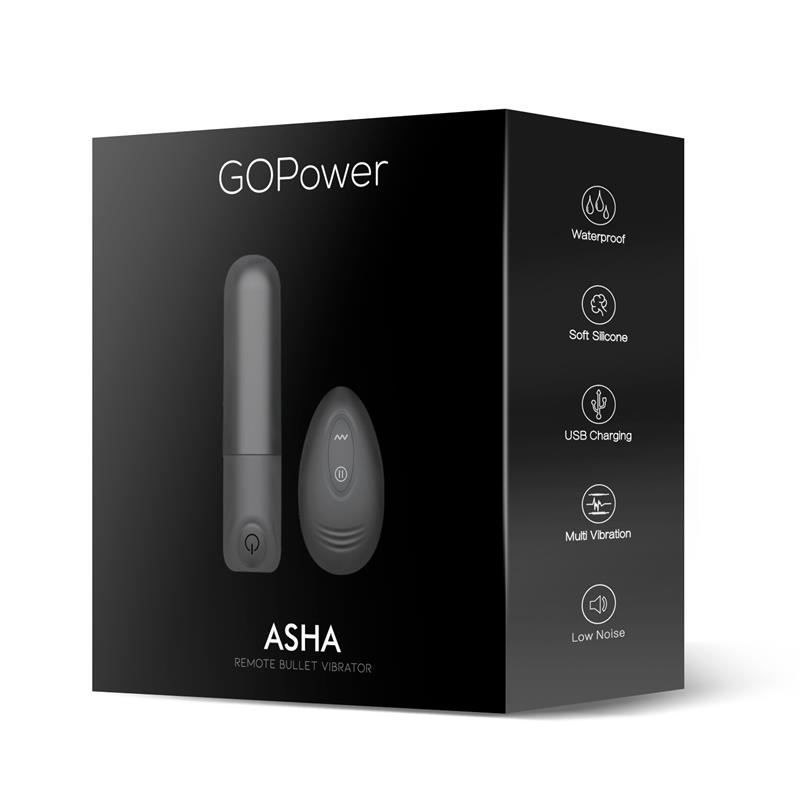GOPOWER ASHA ვიბრაციული Bullet დისტანციური მართვით,  USB, სილიკონის